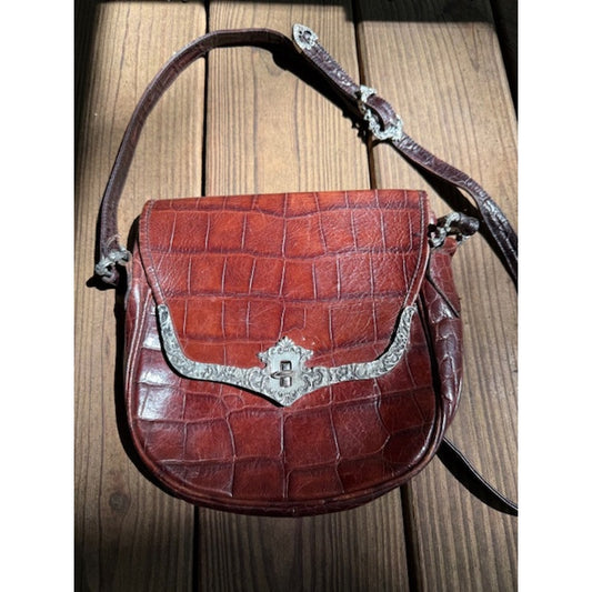 Ann Turk Glen Miller Brown Embossed Croc Leather Western Crossbody Purse