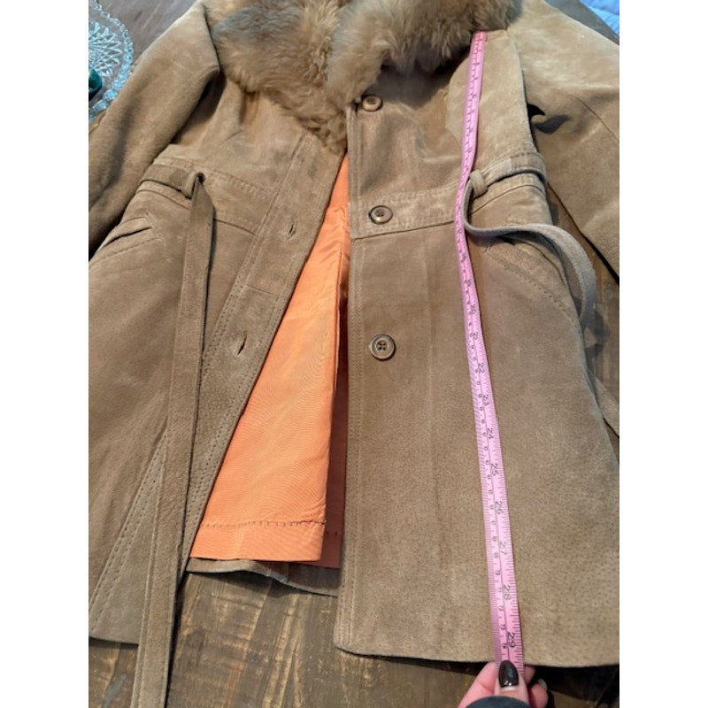 Vintage Penny Lane Tan Suede Jacket with Fur Collar Size XS-S