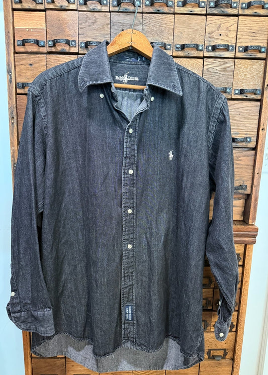 Vintage Ralph Lauren Faded Black Button Down Shirt Size Medium PTP Approx 23"