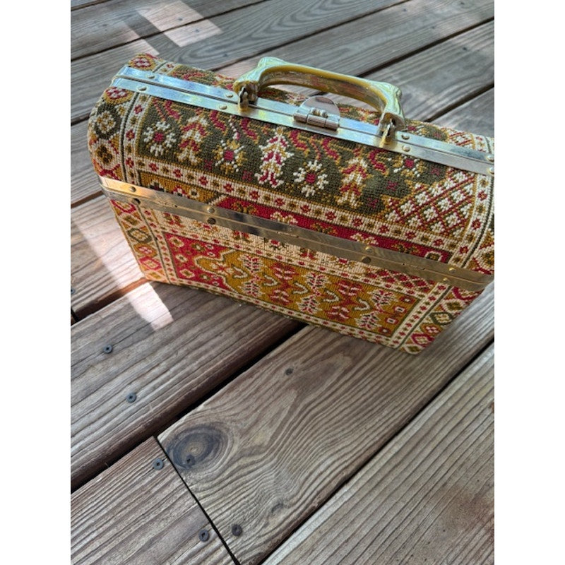 Vintage Tapestry Trunk Style Handbag - Made in Italy