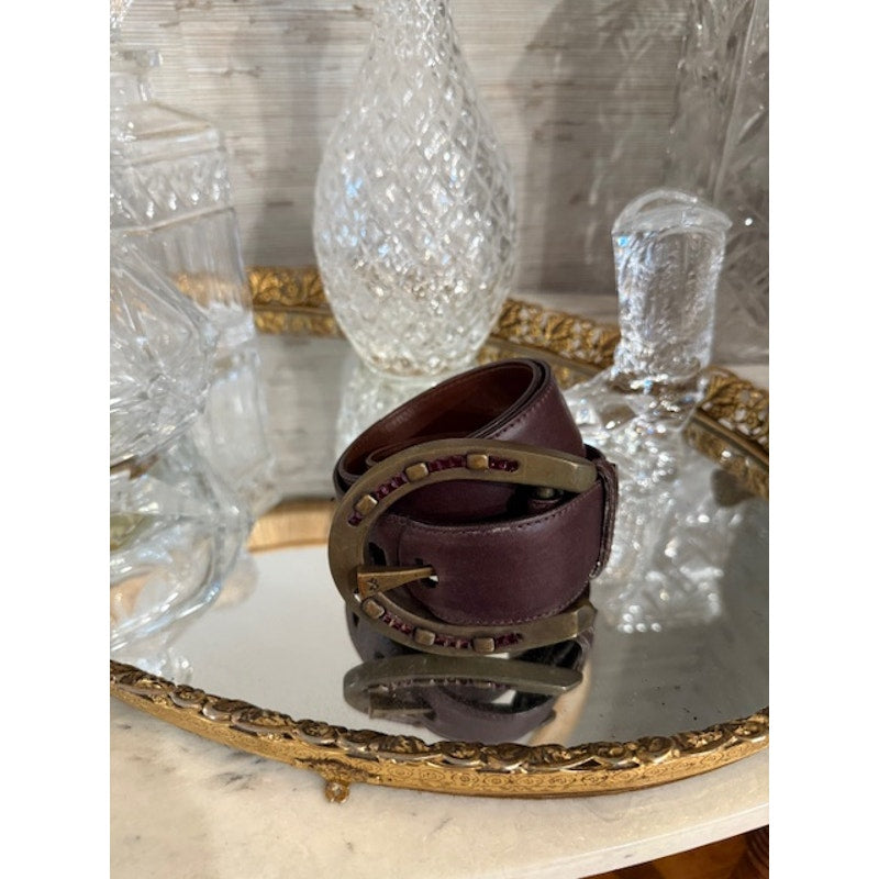 Ralph Lauren Horseshoe Belt Purple stones Size Small - Brown Burgundy