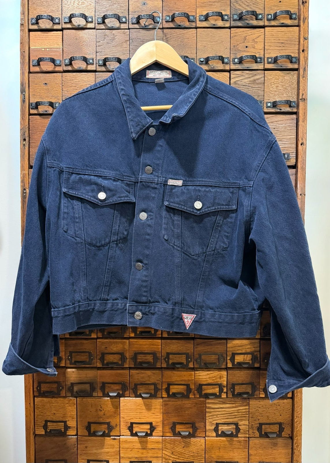 Vintage Guess Jeans Dark Blue Denim Jacket Size XL PTP 22"