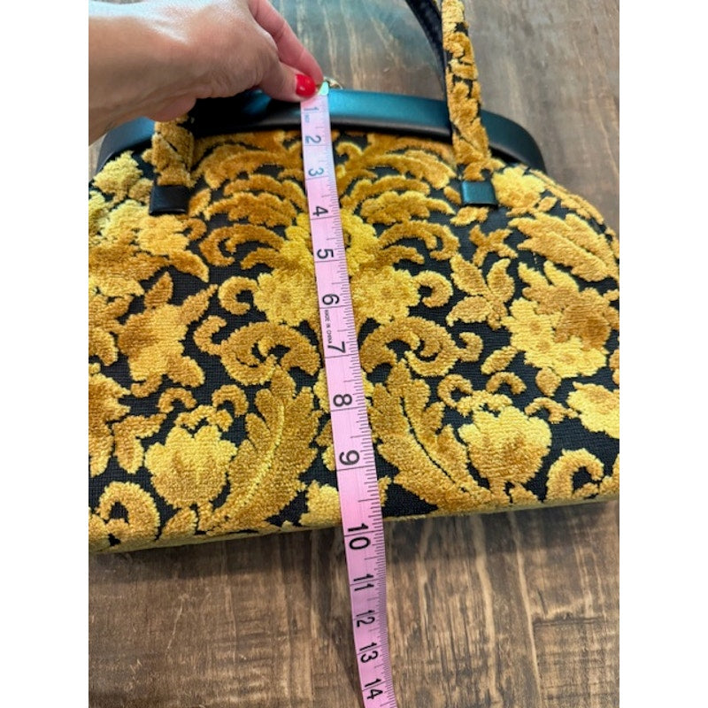 Vintage 1960's Gold Floral Tapestry Cut Chenille Handbag