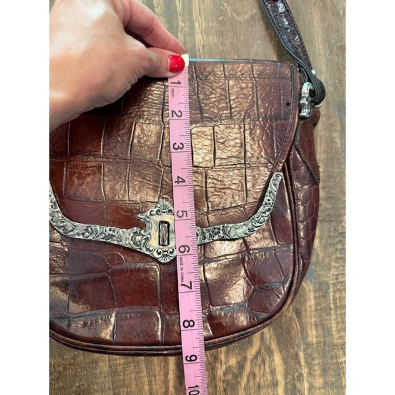 Ann Turk Glen Miller Brown Embossed Croc Leather Western Crossbody Purse