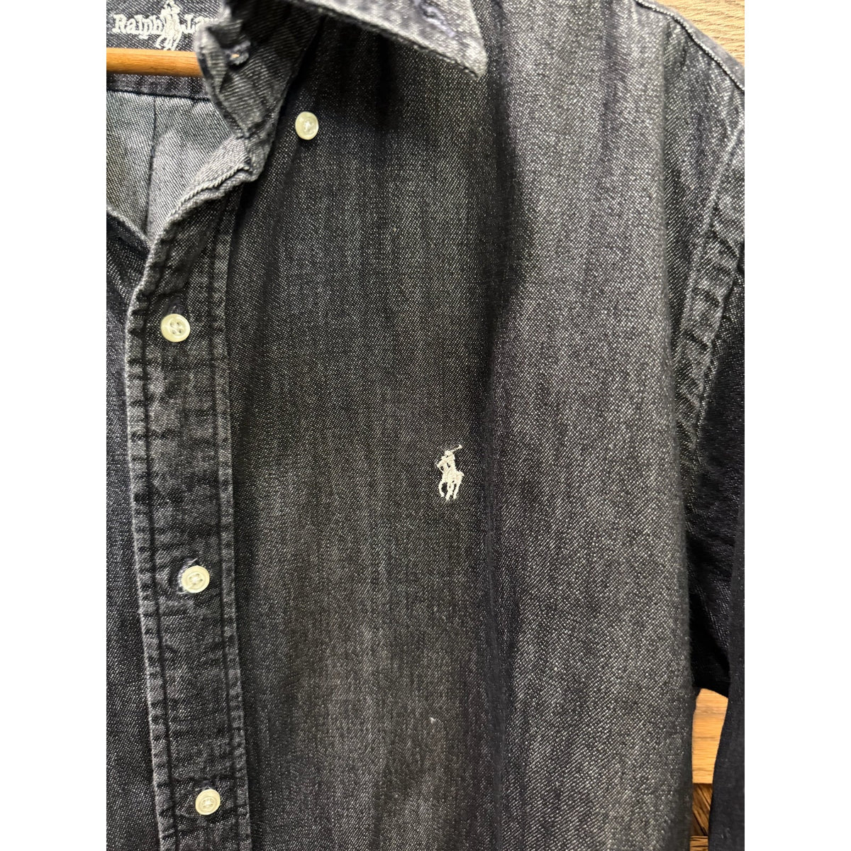 Vintage Ralph Lauren Faded Black Button Down Shirt Size Medium PTP Approx 23"