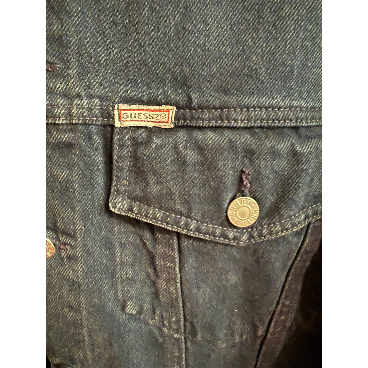 Vintage Guess Jeans Dark Blue Denim Jacket Size XL PTP 22"
