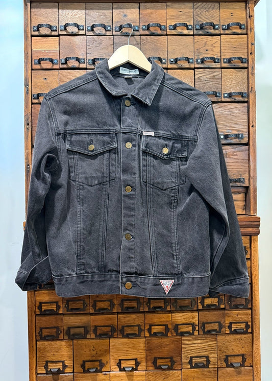 Vintage Guess by Georges Marciano Washed-Black Denim Jacket Size L PTP 21"