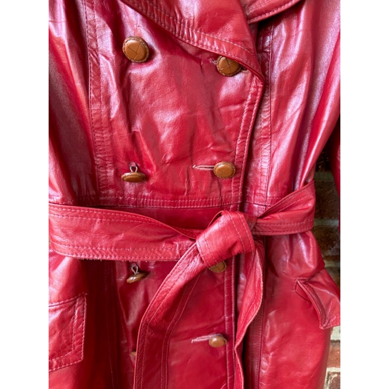 Vintage Wilsons Red Leather Trench Coat - Size XS/S