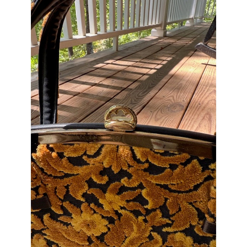 Vintage 1960's Gold Floral Tapestry Cut Chenille Handbag