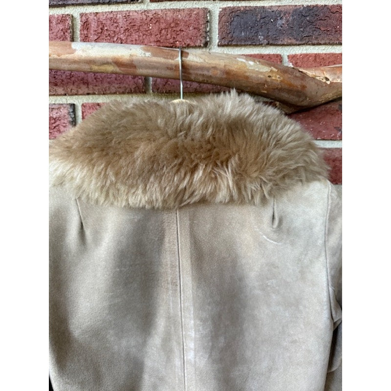 Vintage Penny Lane Tan Suede Jacket with Fur Collar Size XS-S