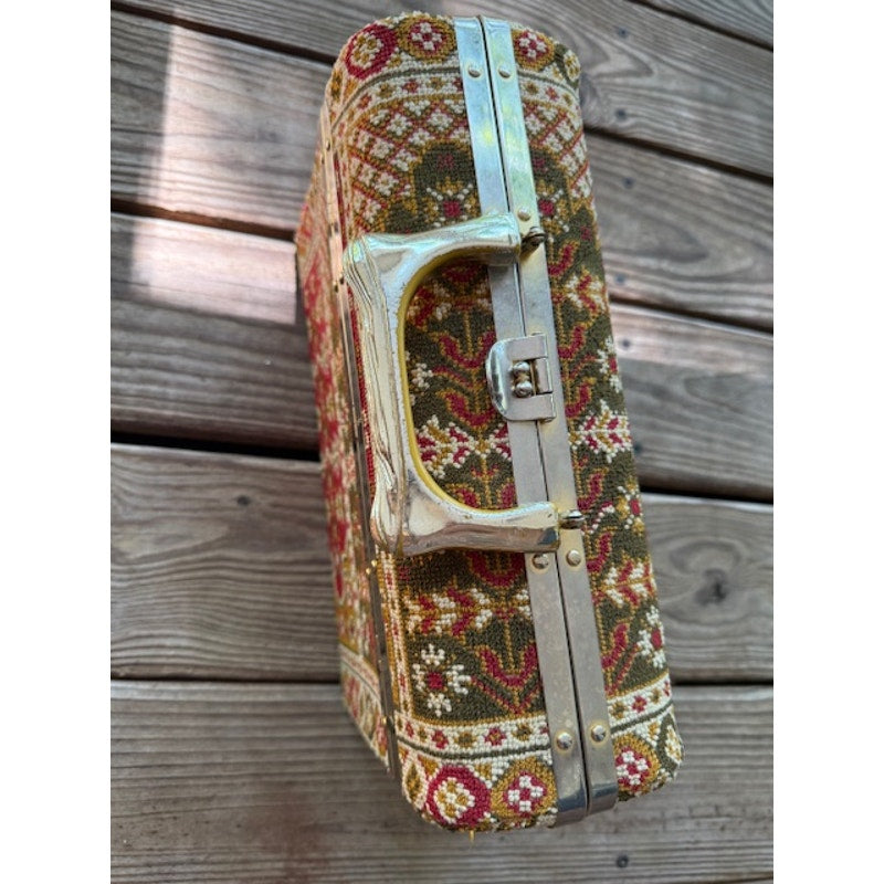 Vintage Tapestry Trunk Style Handbag - Made in Italy