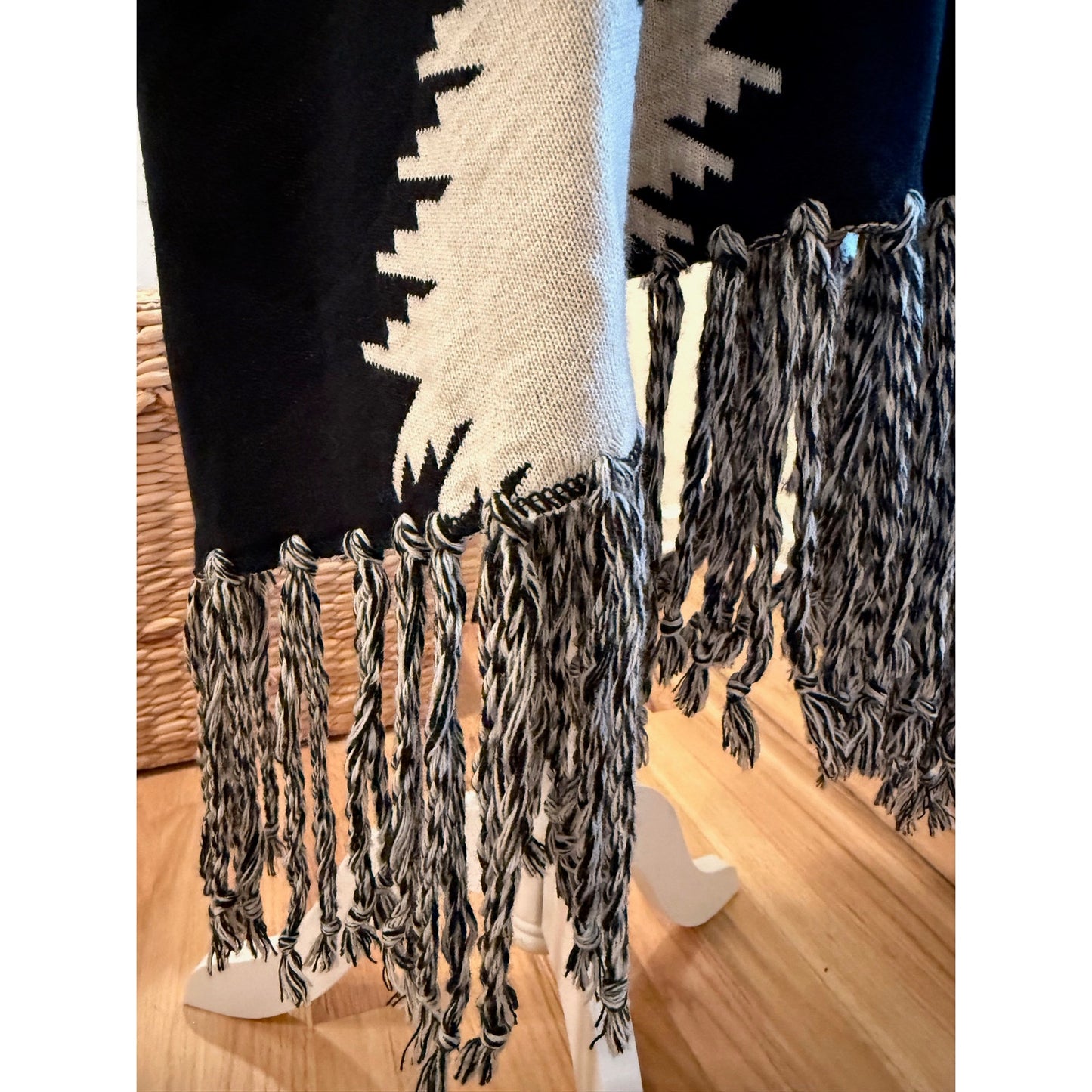 Pendleton Black and White Poncho with Fringe - One Size