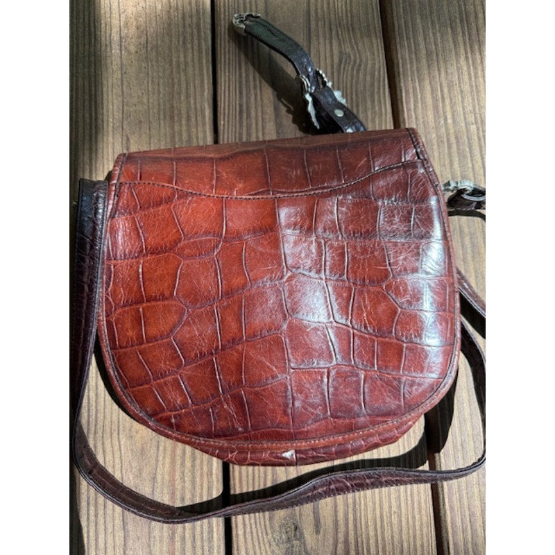 Ann Turk Glen Miller Brown Embossed Croc Leather Western Crossbody Purse