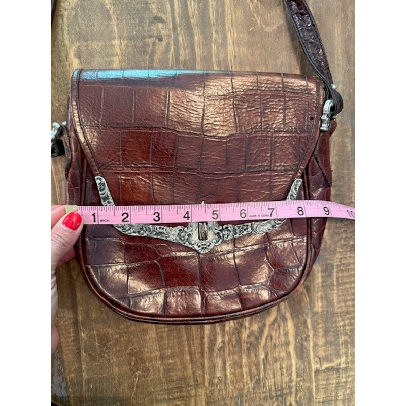 Ann Turk Glen Miller Brown Embossed Croc Leather Western Crossbody Purse