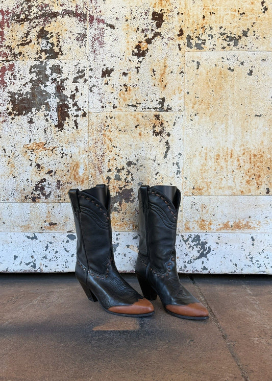 Vintage Black Boots with Brown Tips & Detail 9.5