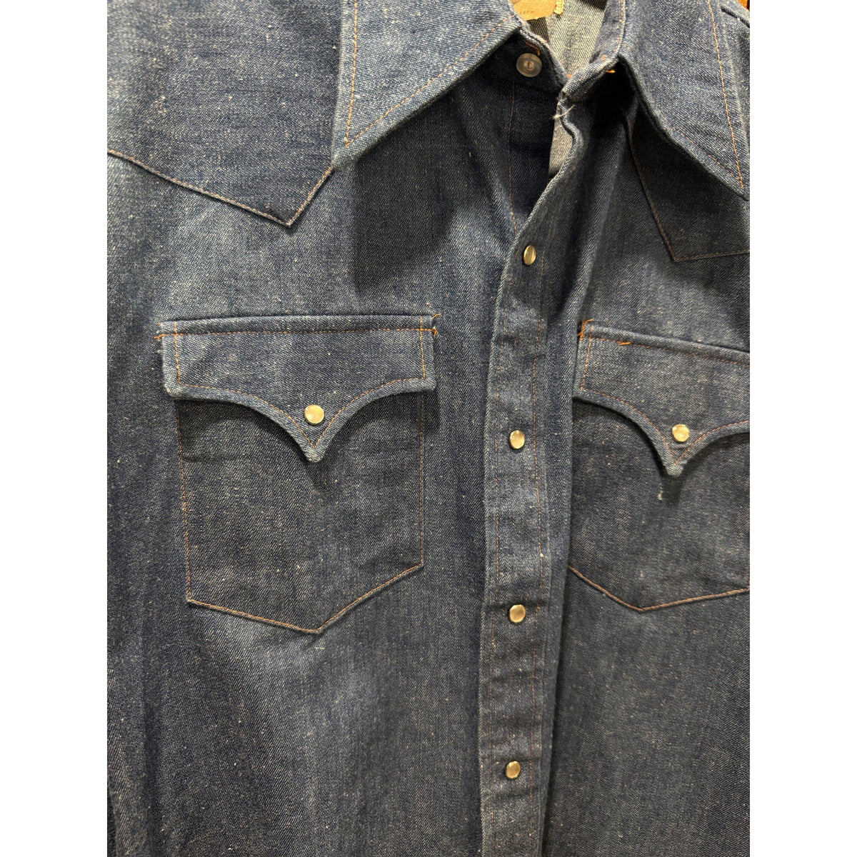 Vintage 70's Walker's Denim Pearl Snap Western Shirt Medium Tall - PTP 21"