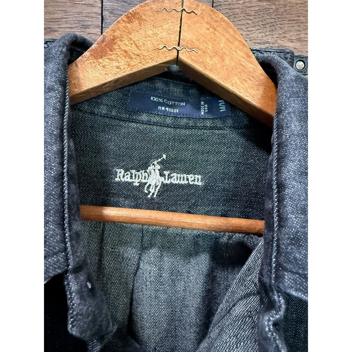 Vintage Ralph Lauren Faded Black Button Down Shirt Size Medium PTP Approx 23"