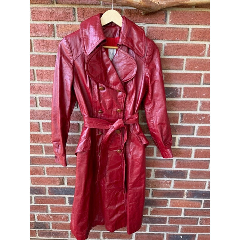 Vintage Wilsons Red Leather Trench Coat - Size XS/S
