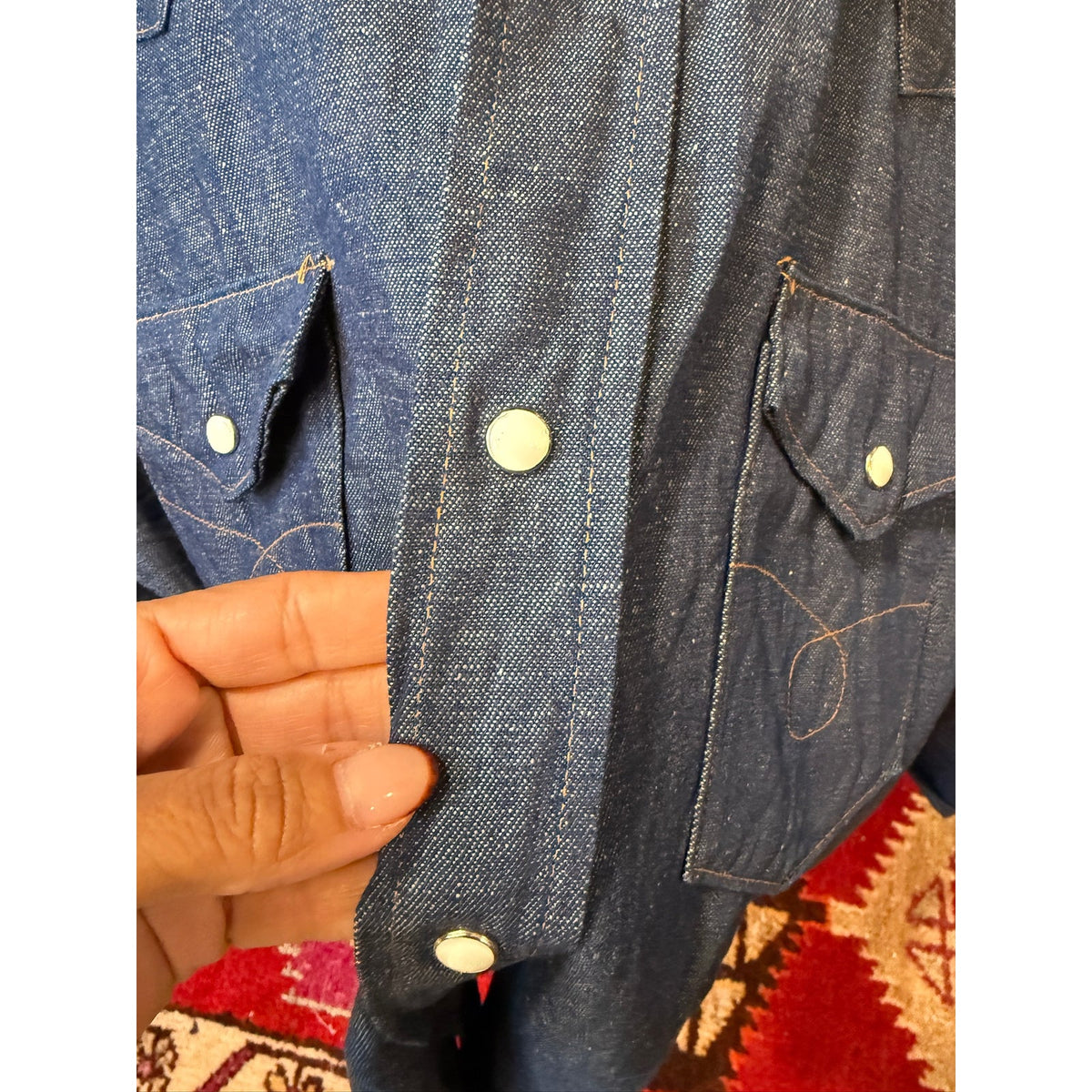 Vintage 70's Ranchcraft JC Penney Denim Pearl Snapp Western Shirt Approx Med PTP 21"