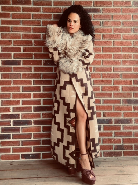 Tasha Polizzi Sedona Blanket Coat Faux Fur Collar Southwestern - Small