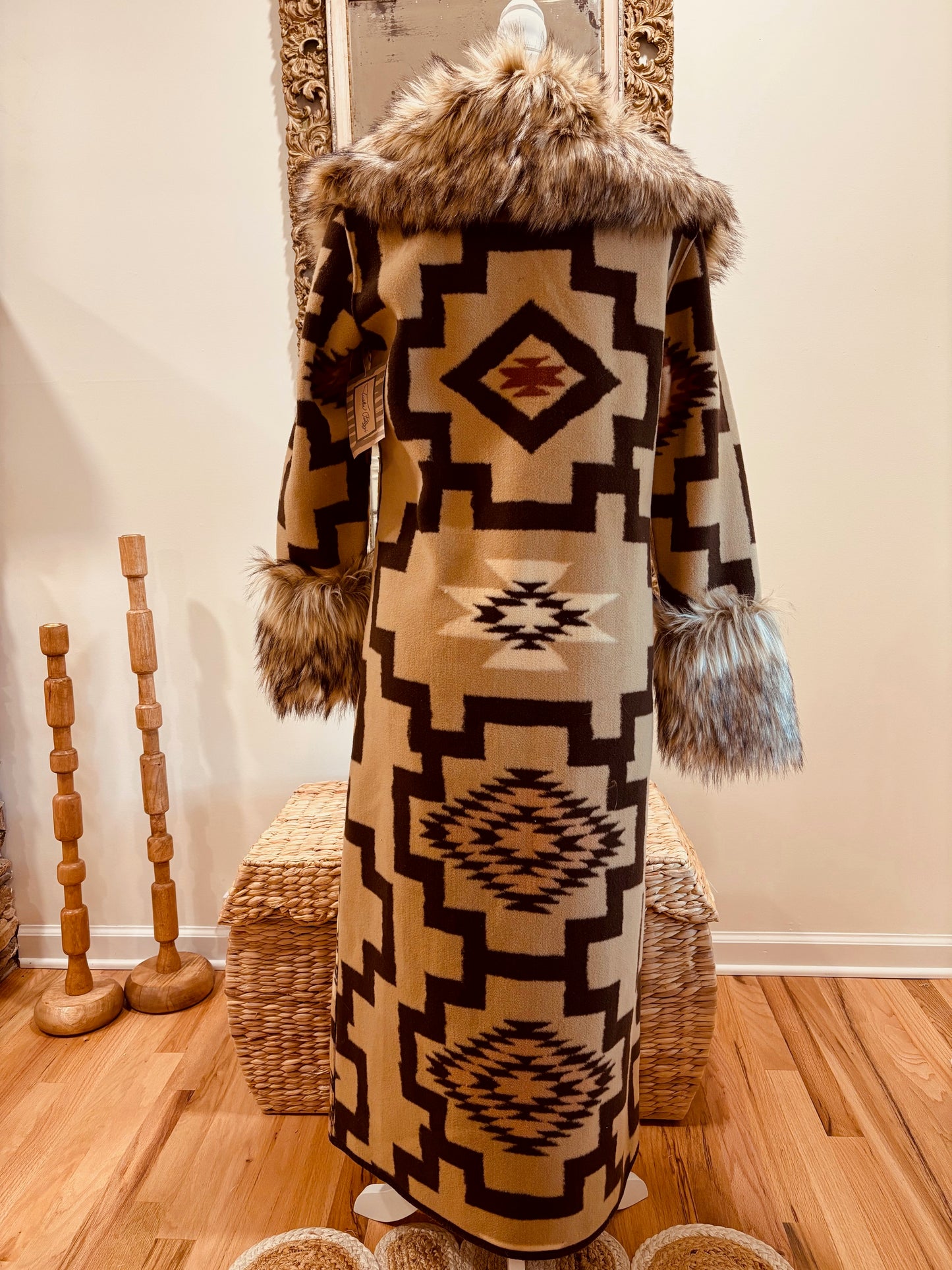 Tasha Polizzi Sedona Blanket Coat Faux Fur Collar Southwestern - Small