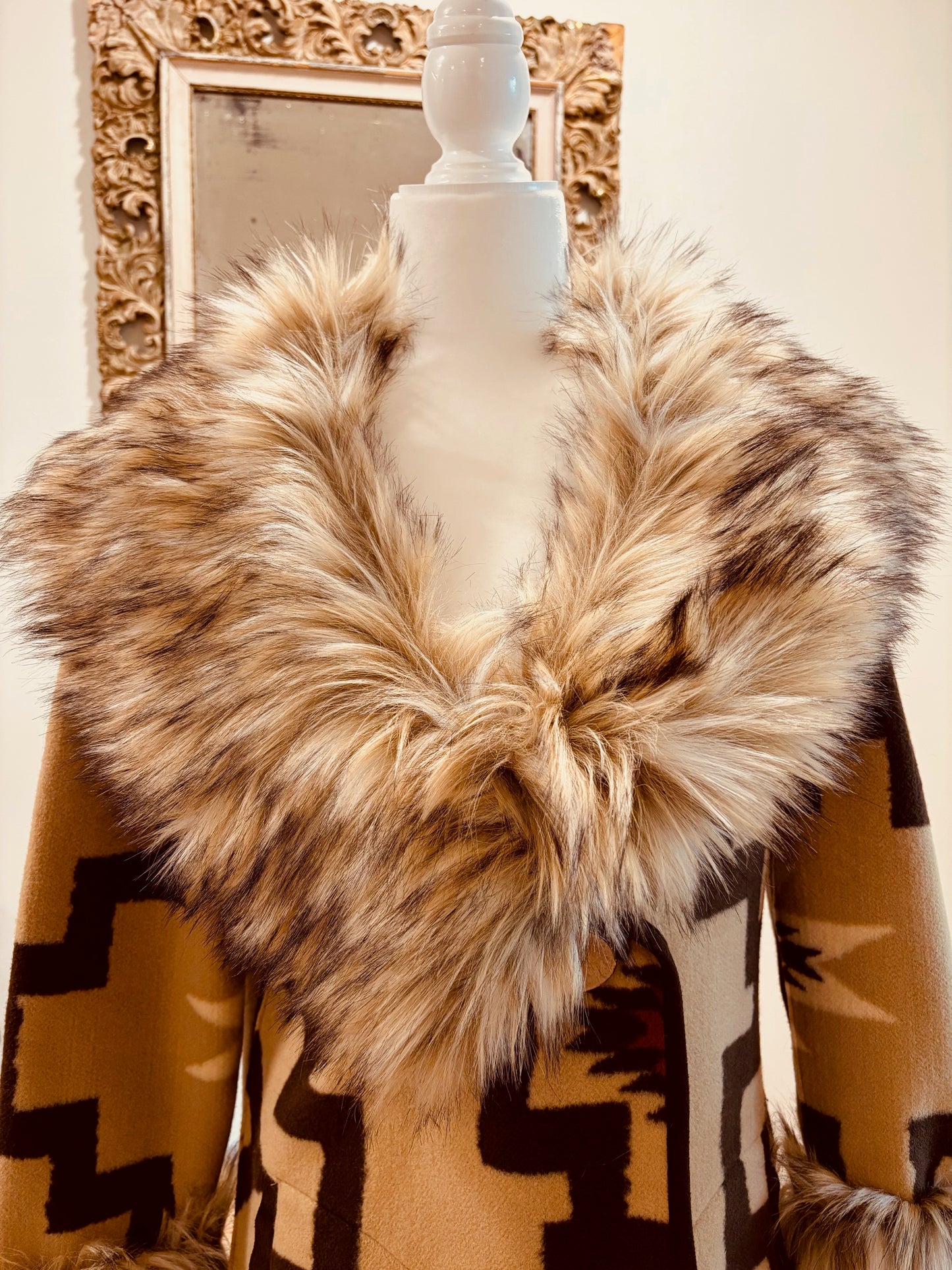 Tasha Polizzi Sedona Blanket Coat Faux Fur Collar Southwestern - Small