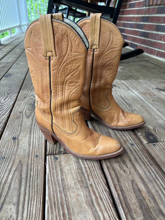 Vintage Frye Tan Western Boots Size 8 - Cowboy Cowgirl  Boots