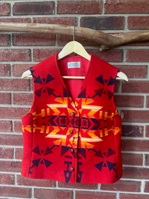 Vintage Southwestern Pendleton Wool Red Vest - Size Medium