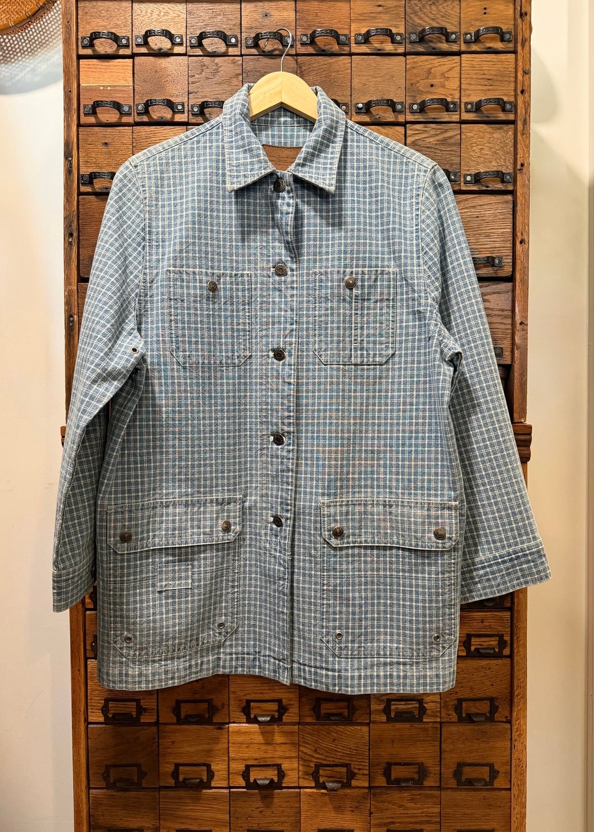 Vintage Ralph Lauren Plaid Denim Utility Jacket Size Medium PTP 20"