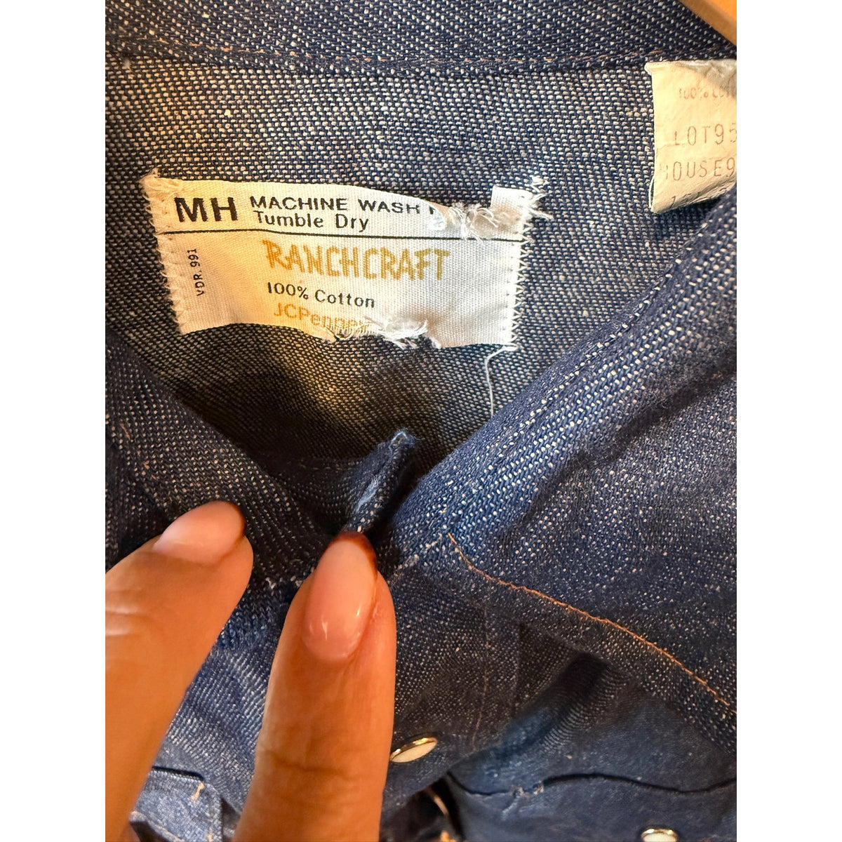 Vintage 70's Ranchcraft JC Penney Denim Pearl Snapp Western Shirt Approx Med PTP 21"