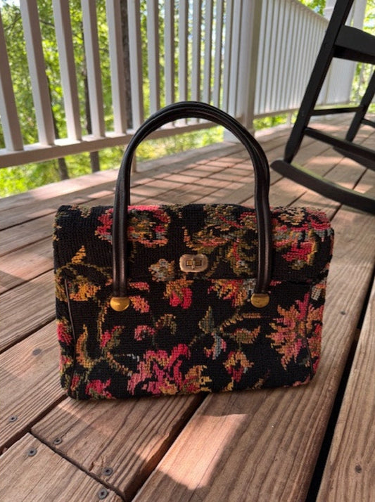 Vintage Punch Needle Tapestry Style Carpet Bag - Multi Color