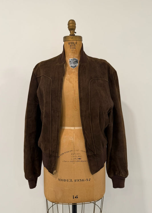 Vintage 70's Chocolate Brown Suede Leather Bomber Jacket Men's 42 - Fits like M/L PTP 22