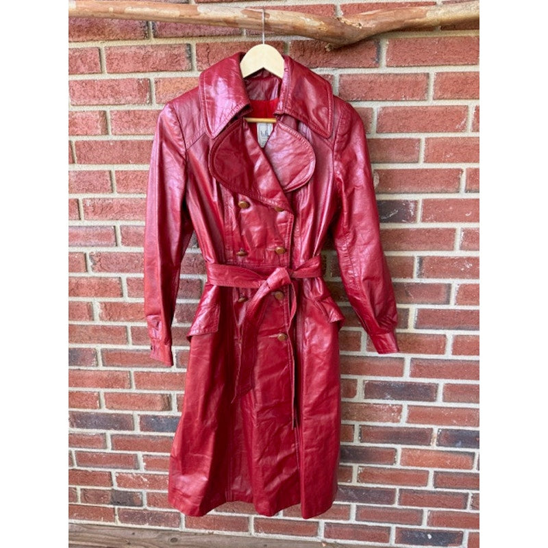 Vintage Wilsons Red Leather Trench Coat - Size XS/S