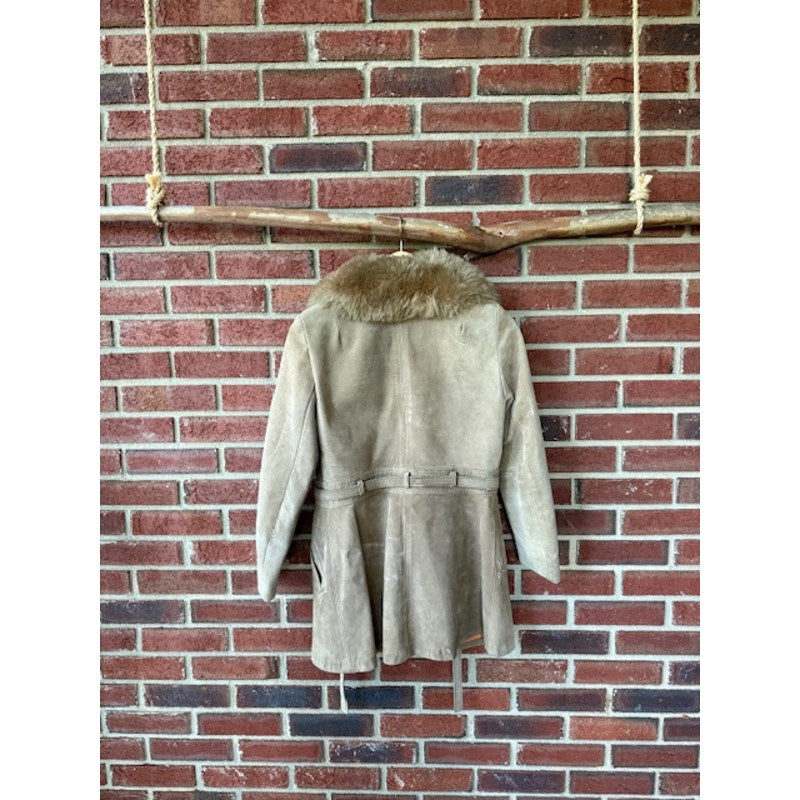 Vintage Penny Lane Tan Suede Jacket with Fur Collar Size XS-S