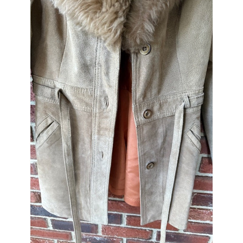 Vintage Penny Lane Tan Suede Jacket with Fur Collar Size XS-S