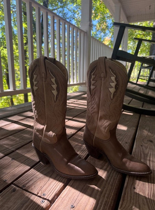 Vintage Acme Brown and Tan Cowboy Boots Size 7