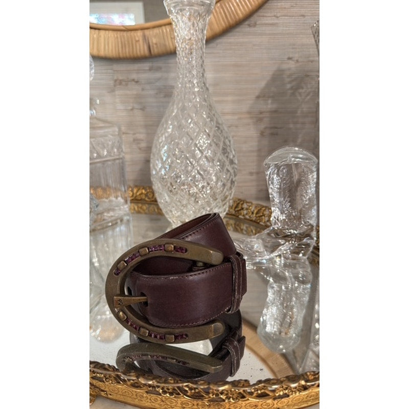 Ralph Lauren Horseshoe Belt Purple stones Size Small - Brown Burgundy