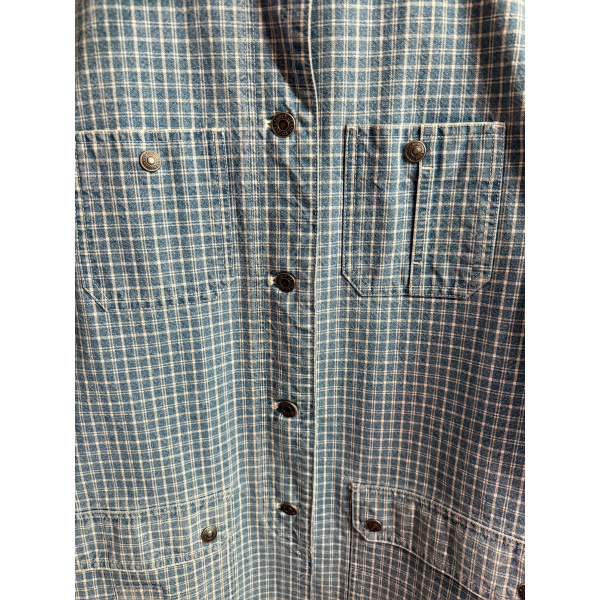 Vintage Ralph Lauren Plaid Denim Utility Jacket Size Medium PTP 20"