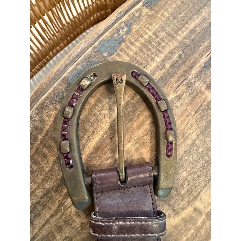 Ralph Lauren Horseshoe Belt Purple stones Size Small - Brown Burgundy