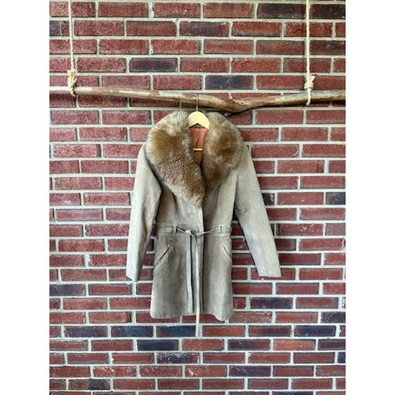 Vintage Penny Lane Tan Suede Jacket with Fur Collar Size XS-S