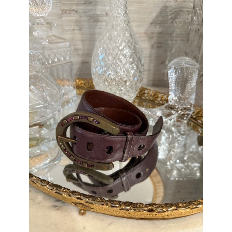 Ralph Lauren Horseshoe Belt Purple stones Size Small - Brown Burgundy