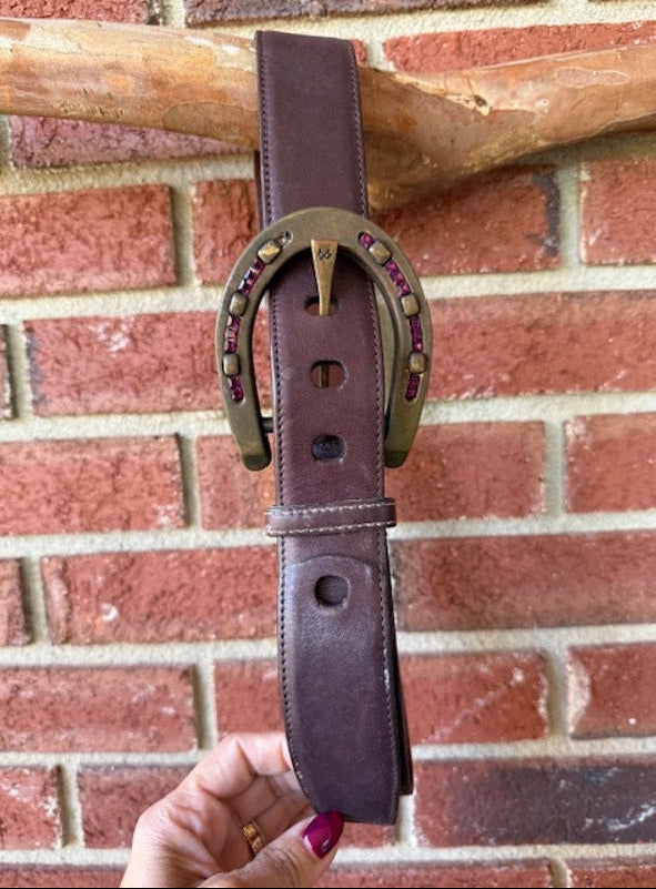 Ralph Lauren Horseshoe Belt Purple stones Size Small - Brown Burgundy