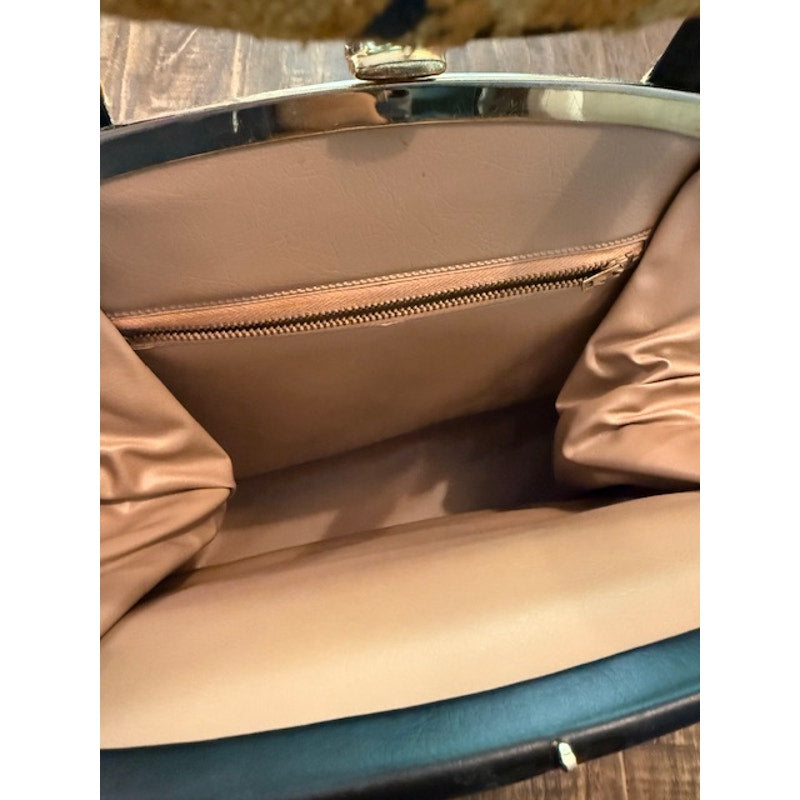 Vintage 1960's Gold Floral Tapestry Cut Chenille Handbag