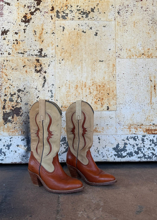 Vintage Frye Western Boots - Size 5.5 Tan & Cognac