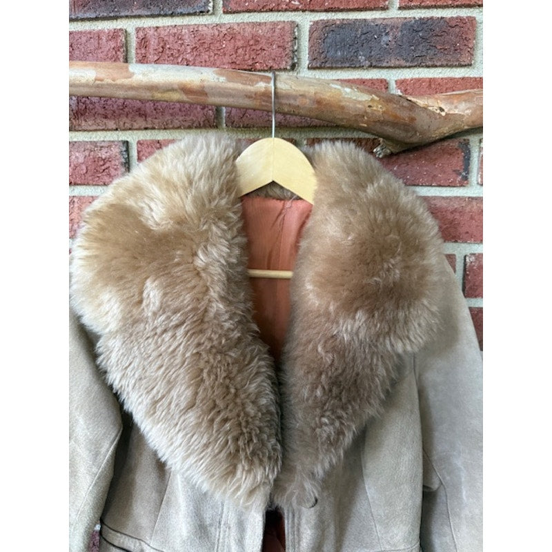 Vintage Penny Lane Tan Suede Jacket with Fur Collar Size XS-S