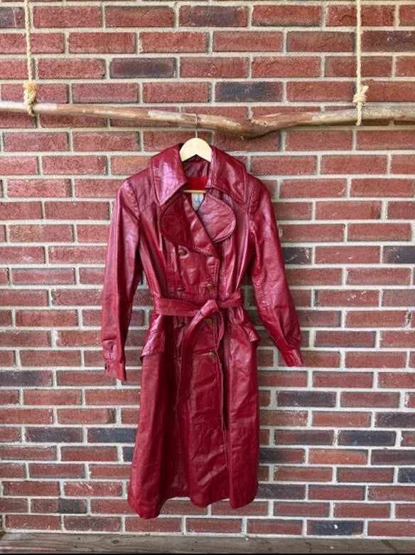 Vintage Wilsons Red Leather Trench Coat - Size XS/S