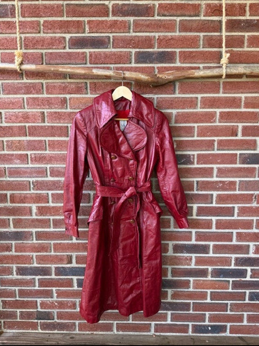 Vintage Wilsons Red Leather Trench Coat - Size XS/S