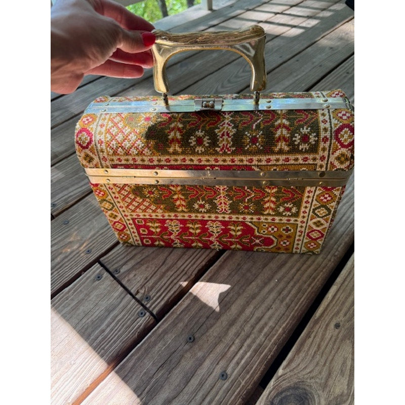 Vintage Tapestry Trunk Style Handbag - Made in Italy